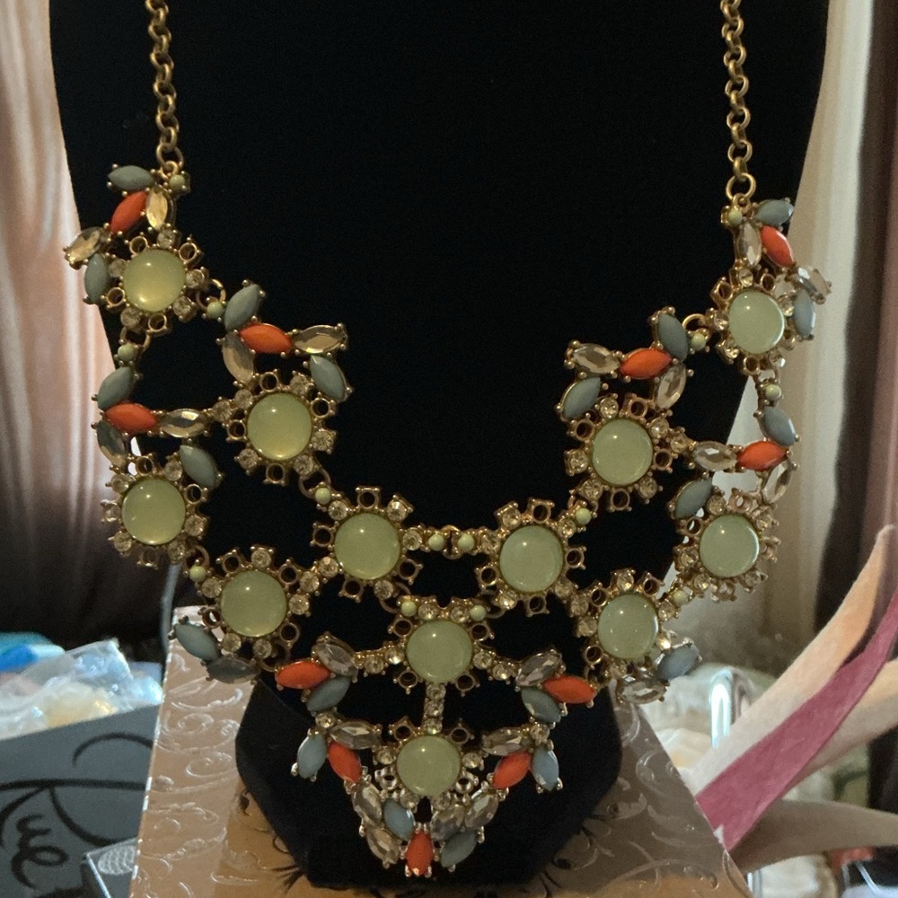 Green and Blue Geometric Necklace Statement Jewelry